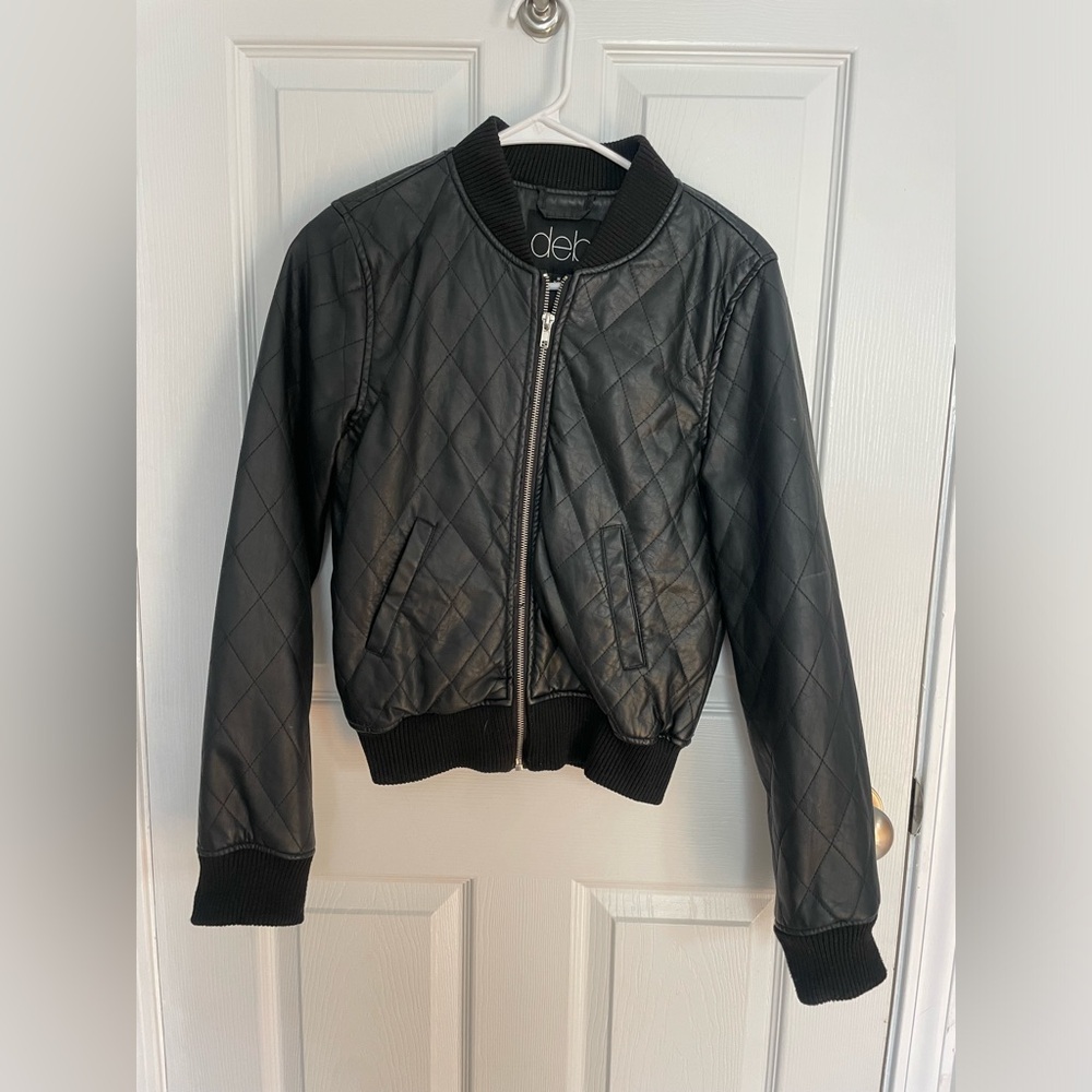 Deb Black Bomber Jacket with Ribbed Collar and Slim Fit